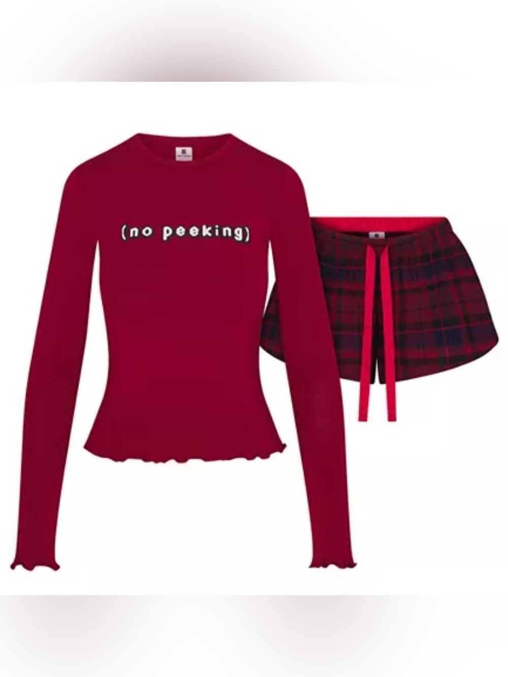 Skims No Peeking Top & Plaid Shorts Pajama Set
